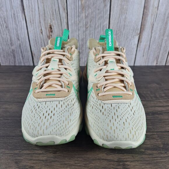 Nike NSW React Vision Lace Up Sneaker Women's Sz 7 Pearl White Green Glow Sesame - Picture 2 of 9